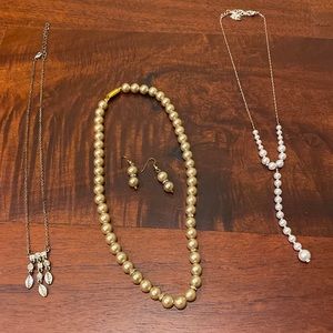 Faux Pearl necklaces & jeweled pendant necklace